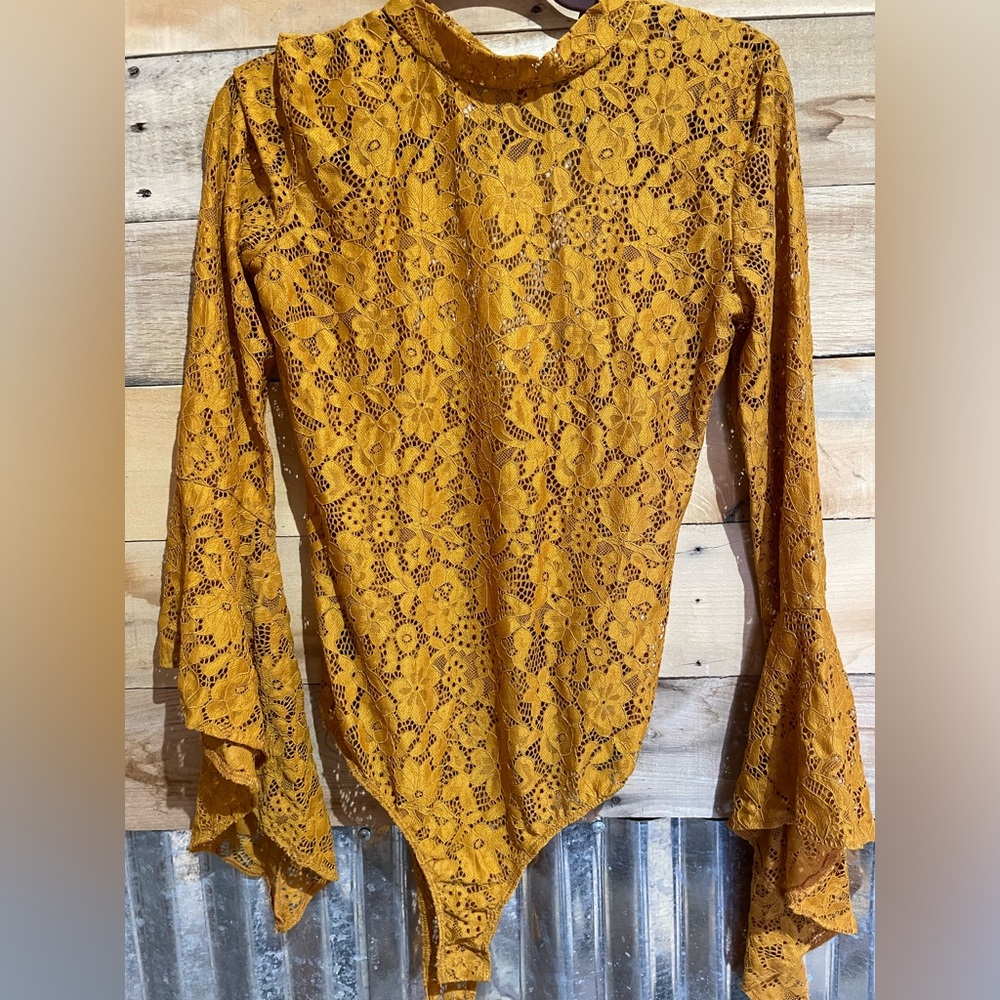 Milk and Honey Large Lace Bodysuit in Mustard Yellow